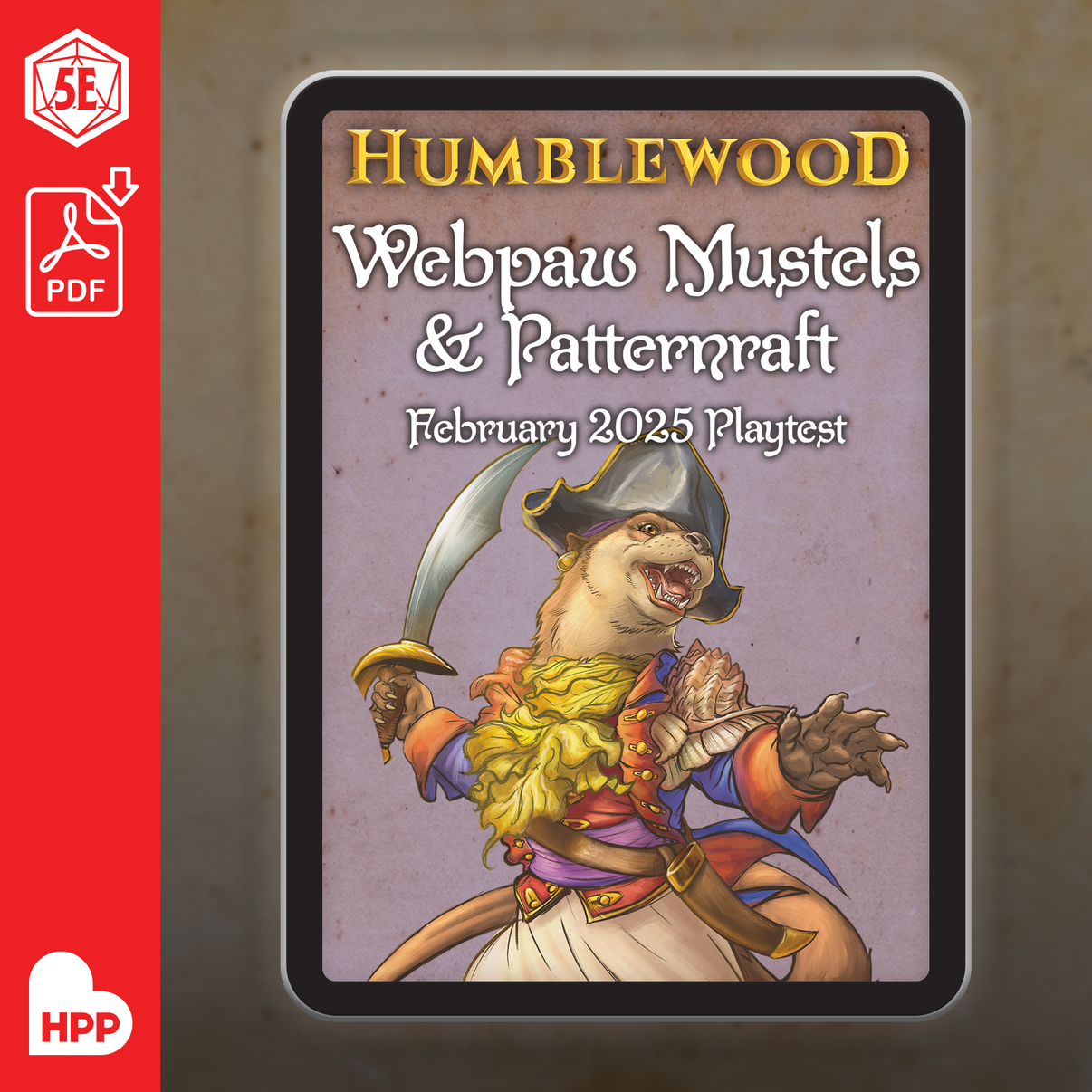 The PDF illustrated cover for Humblewood: Webpaws Mustels & Patternraft February 2025 Playtest.
