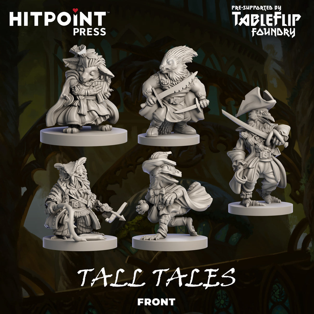 A collection of digital STL files for 3D printing, depicting fantasy character miniatures from the Humblewood Tales series, designed for use in tabletop role-playing games.