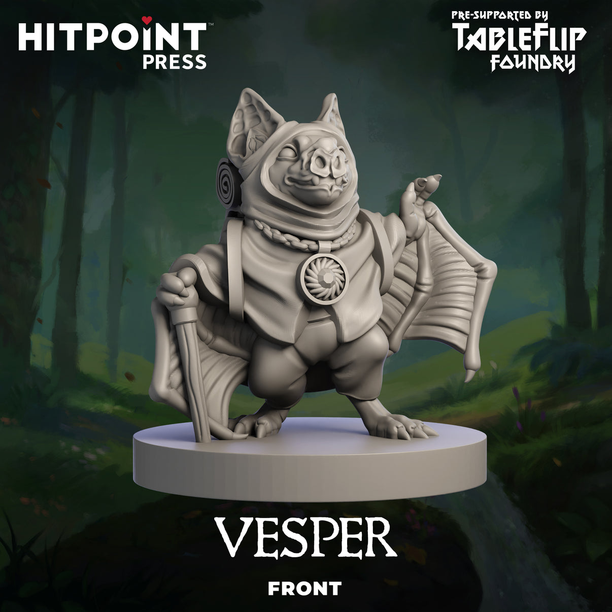 A prototype photo of the front of a Vesper figurine.